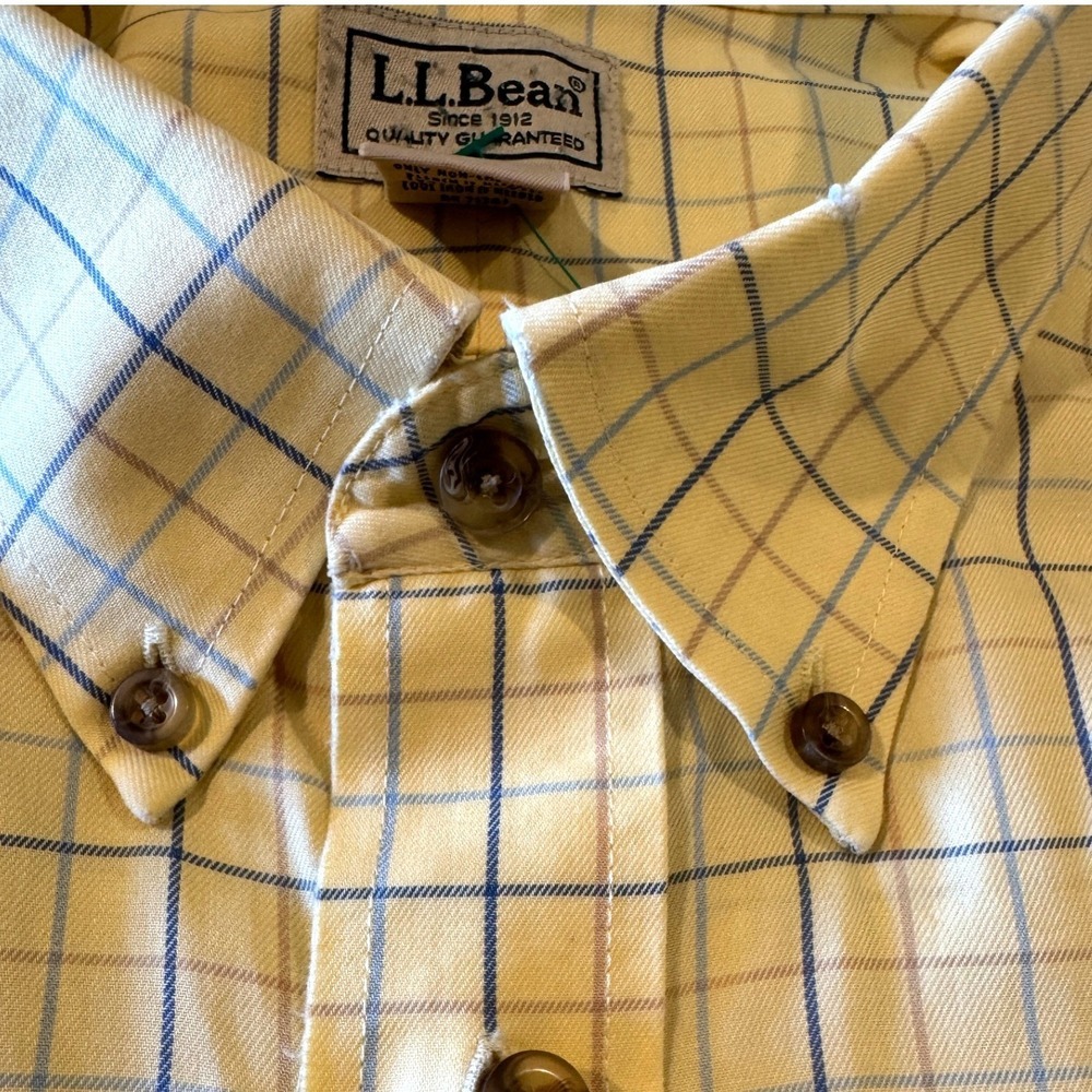 L.L. Bean 2XL Tall Button Down Shirt Short Sleeve Yellow Plaid Wrinkle Resistant - Picture 2 of 9